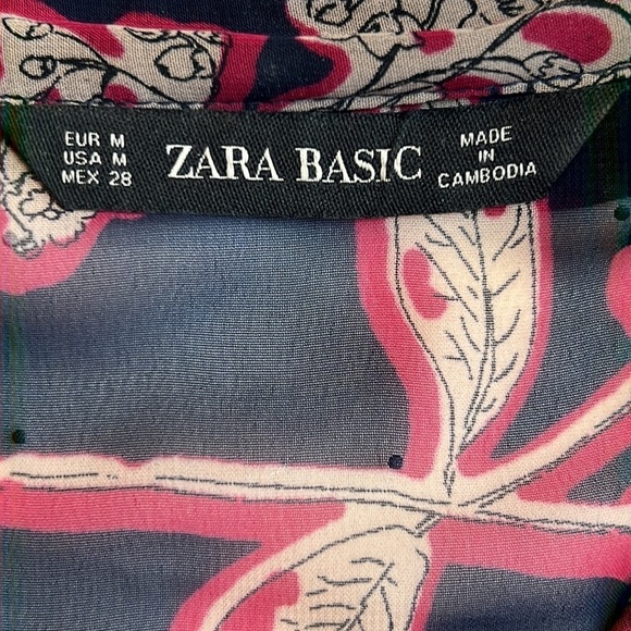 𝅺Zara Floral Red & Blue Oversized V Neck Studded Blouse SZ M - Picture 10 of 12